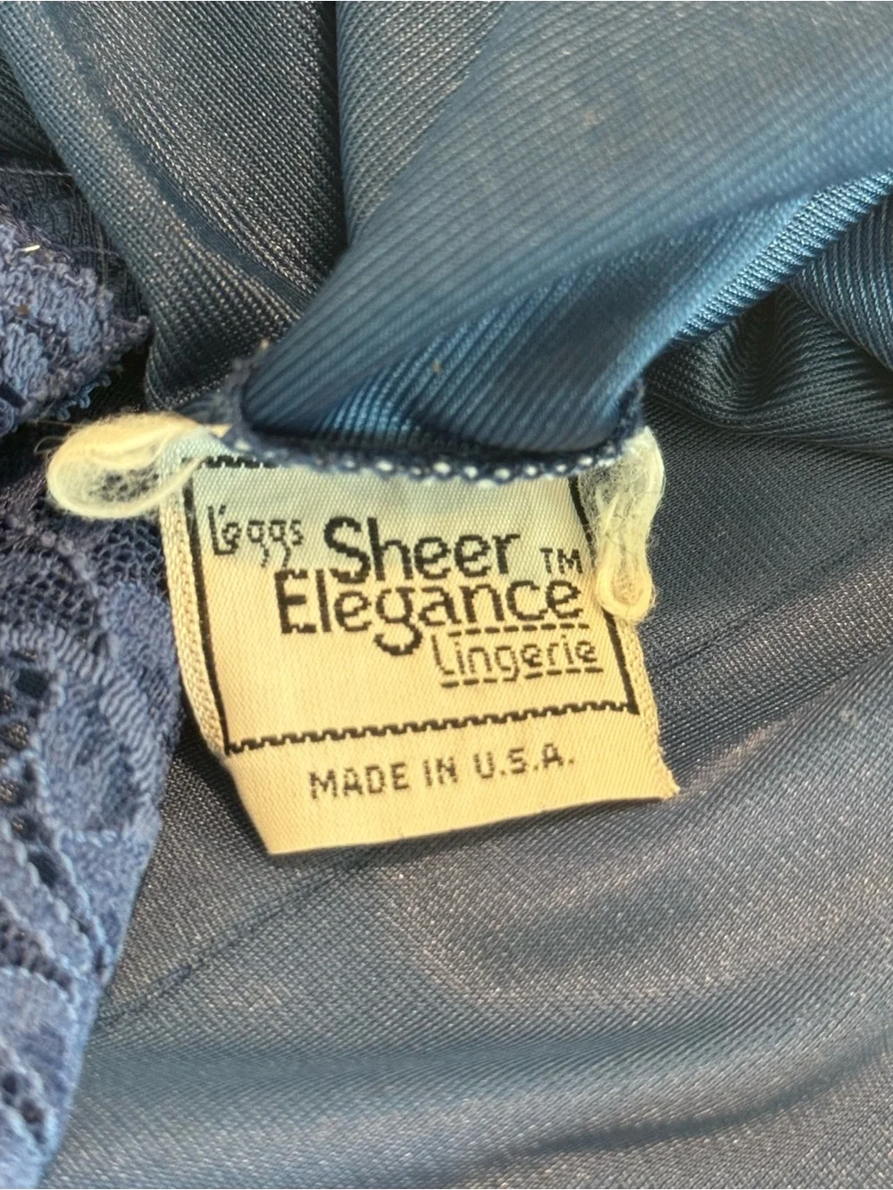 Vintage Sheer Elegance Blue Lace Trim Full Slip Nightgown USA Made Lingerie